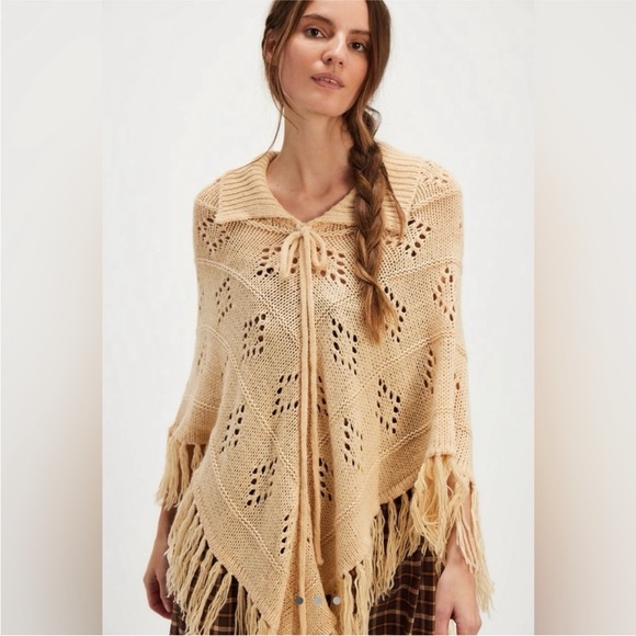 Free People x Understated Leather Eyelet Knit Poncho - Picture 2 of 4